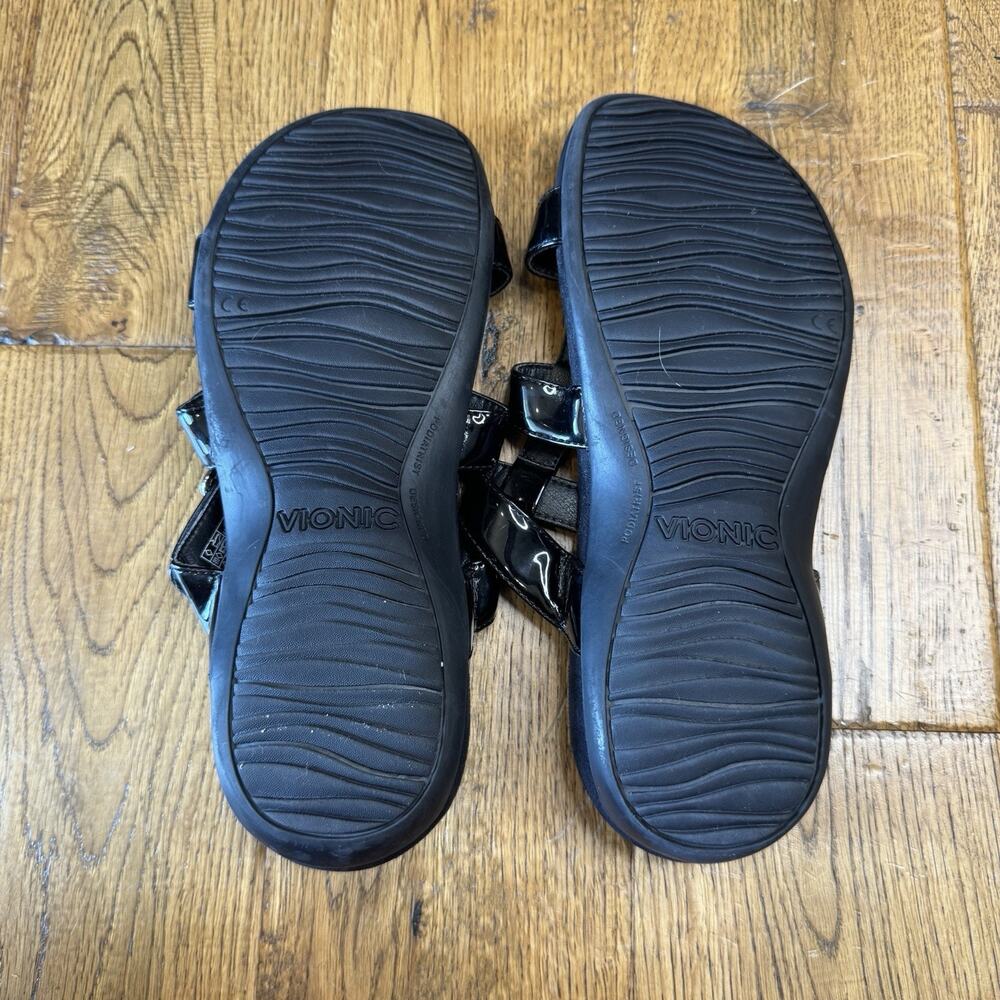 Vionic Misa Sandals US 8 Black Patent Leather 3 Strap Orthaheel Women’s Comfort - Picture 5 of 5
